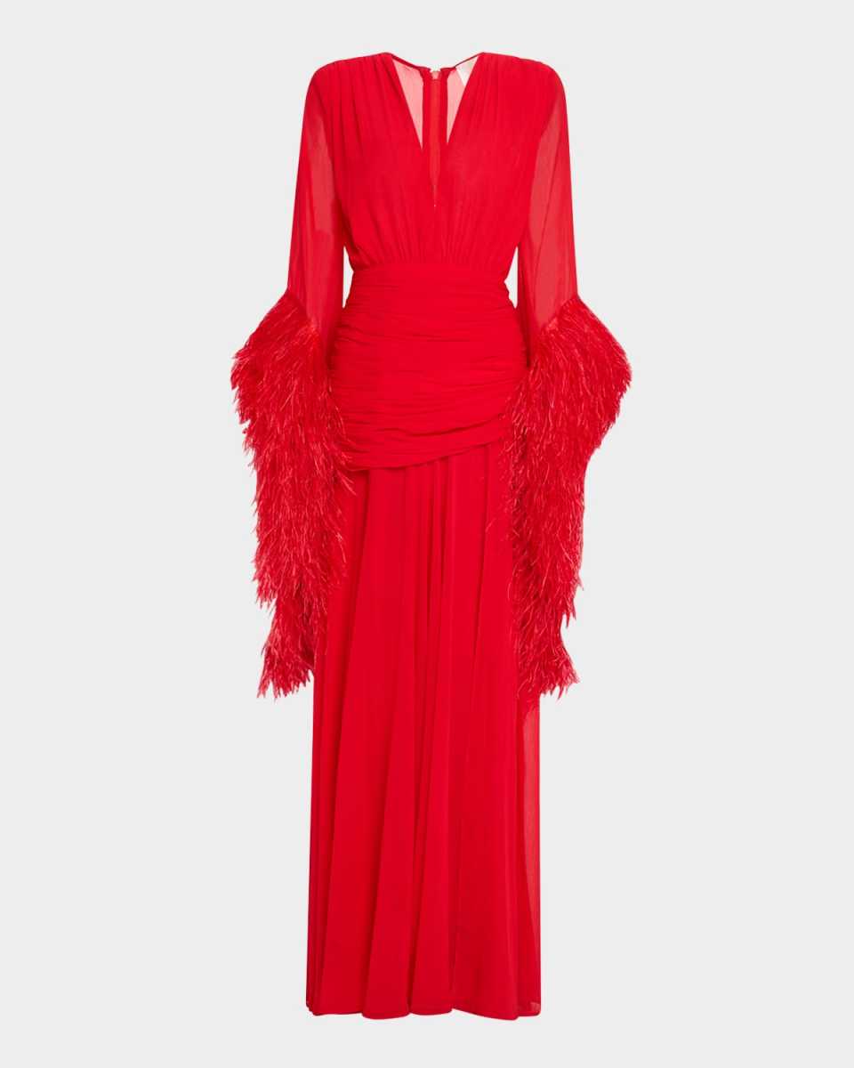 Geisha Deep V-Neck Feather Gown